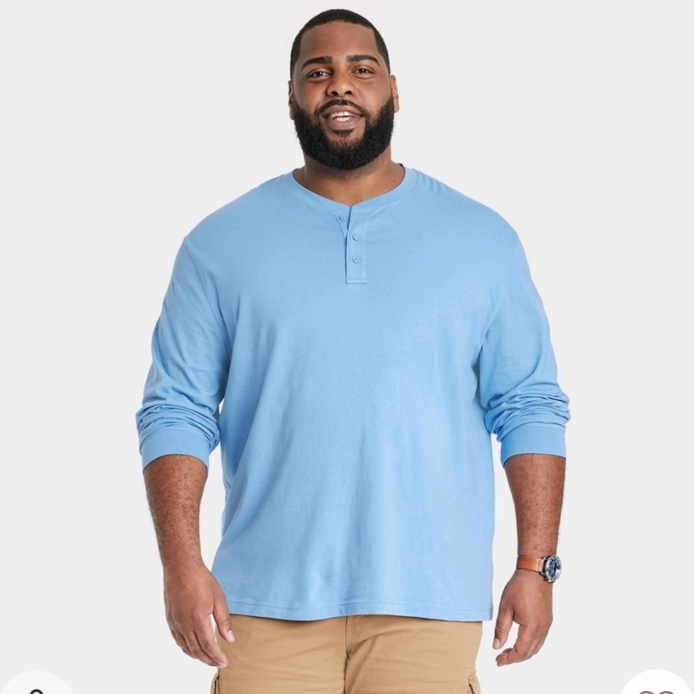 1 Men's Big & Tall Long Sleeve Henley T-Shirt - Goodfellow & Co Blue 4XLT
